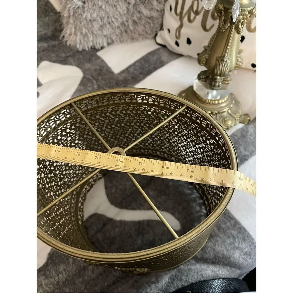 Vintage Mcm hollywood regency brass ornate lamp-light shade decor home